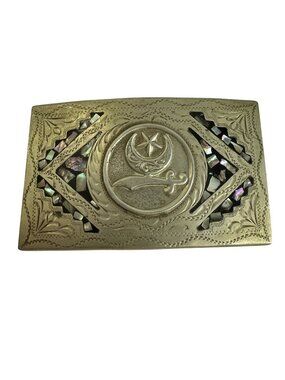Mexican Alpaca Silver Shriner's Belt Buckle with MOP Accents